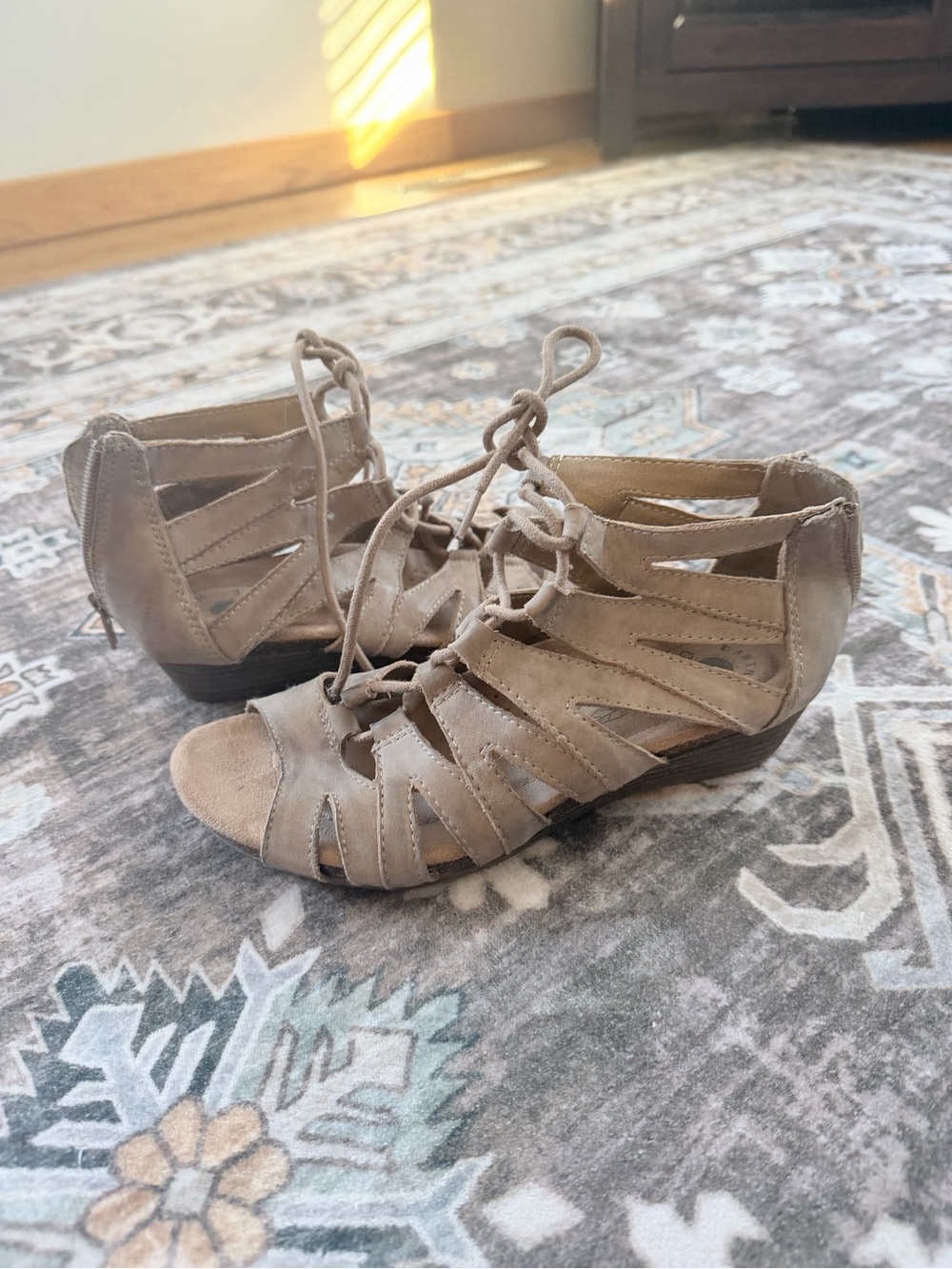 Earth Origins Taupe Lace-Up Gladiator Sandals